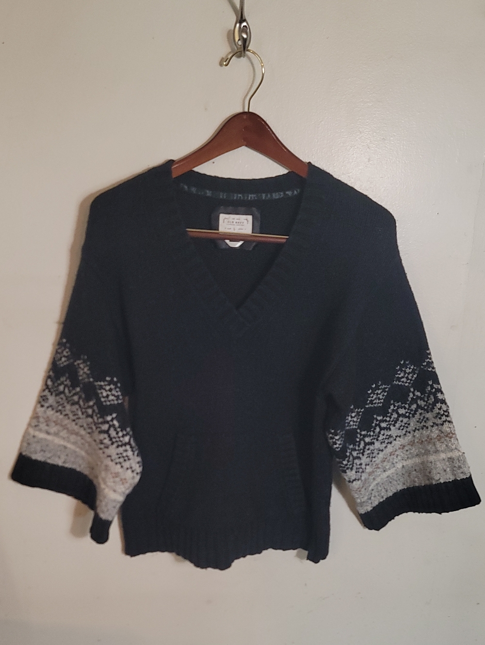 Old Navy Black V-Neck Sweater with Silver Fair Isle Sleeves